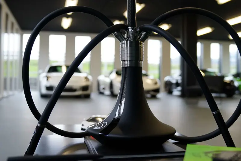 View through the showroom, with a hookah in the foreground
