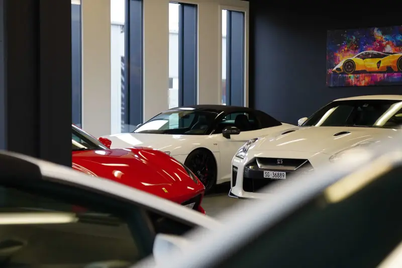 Sports cars in the showroom