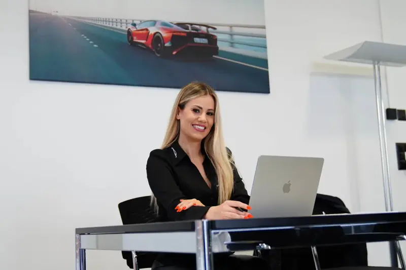 Melanie Bischof at her desk